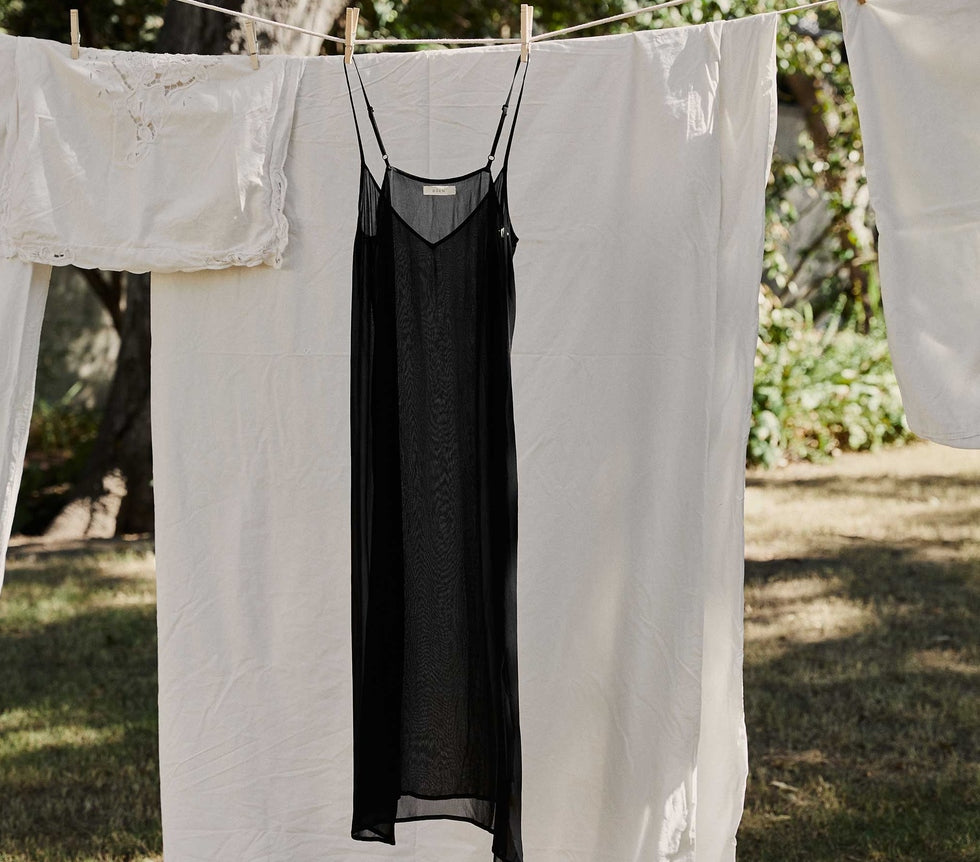 Long Deep V-Neck Slip -- Black