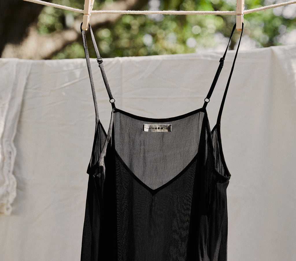 Long Deep V-Neck Slip -- Black