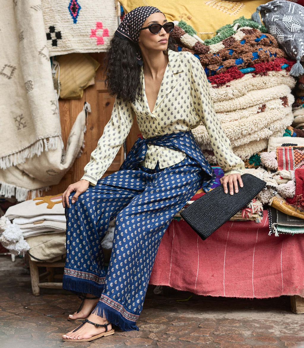 Lavon Fringe Pant -- Bleu Taormina Paisley