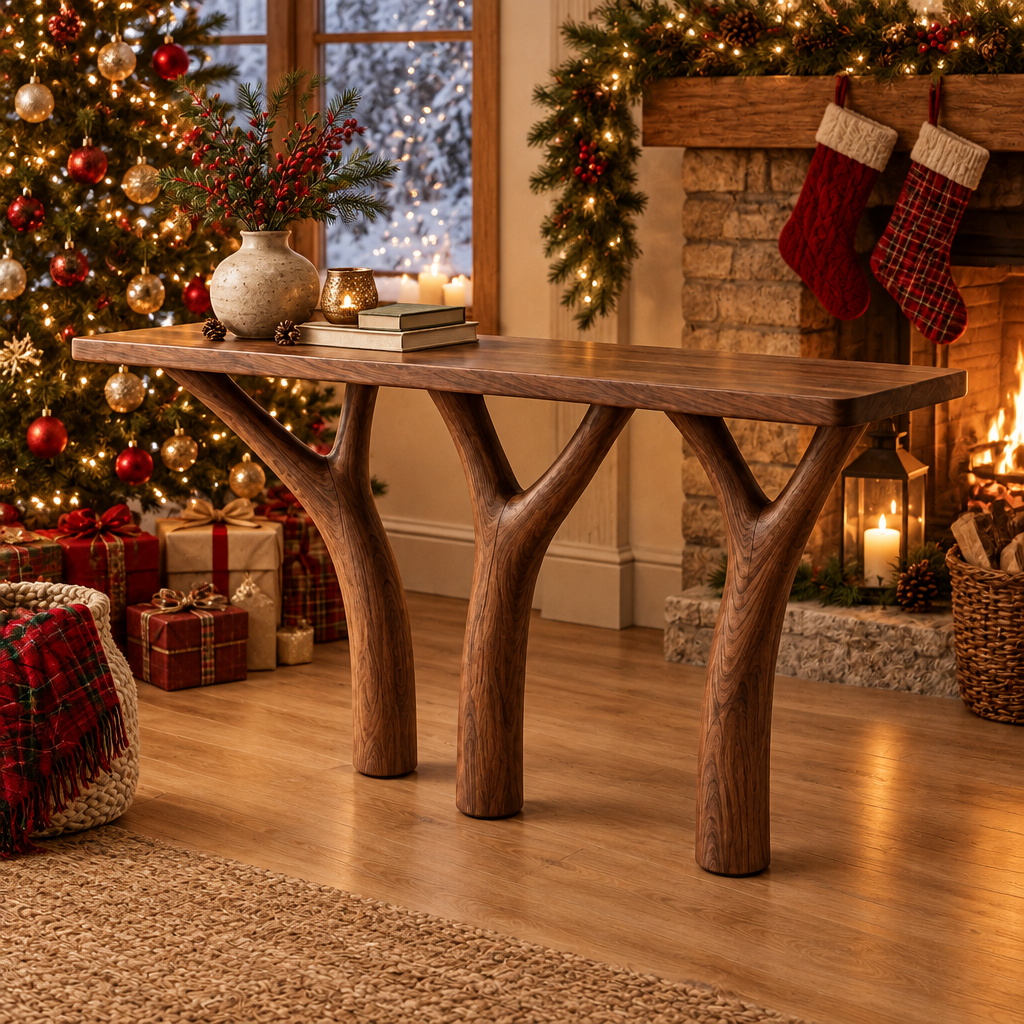 Rowan Branch Console Table in a Christmas living room