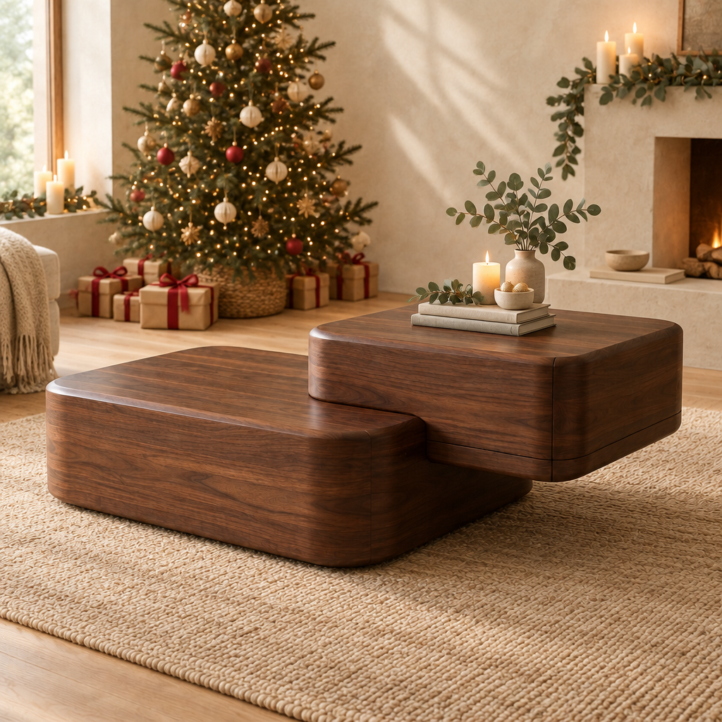 Mesa Split-Block Coffee Table in a Christmas living room