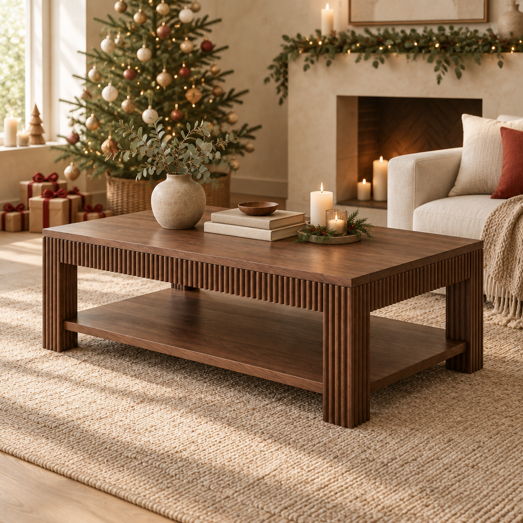 Halden Fluted Coffee Table in a Christmas living room