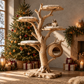 Tidewood Driftwood Cat Tree in a Christmas living room