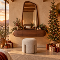 Mojave Sculpted Dressing Table with Mirror in a Christmas living room