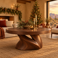 Mojave Sculpted Round Coffee Table in a Christmas living room