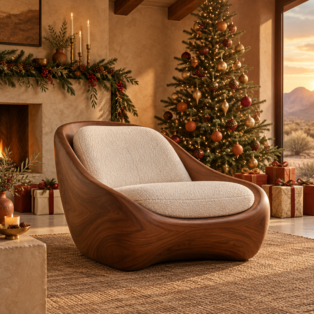 Mojave Sculpted Lounge Chair in a Christmas living room
