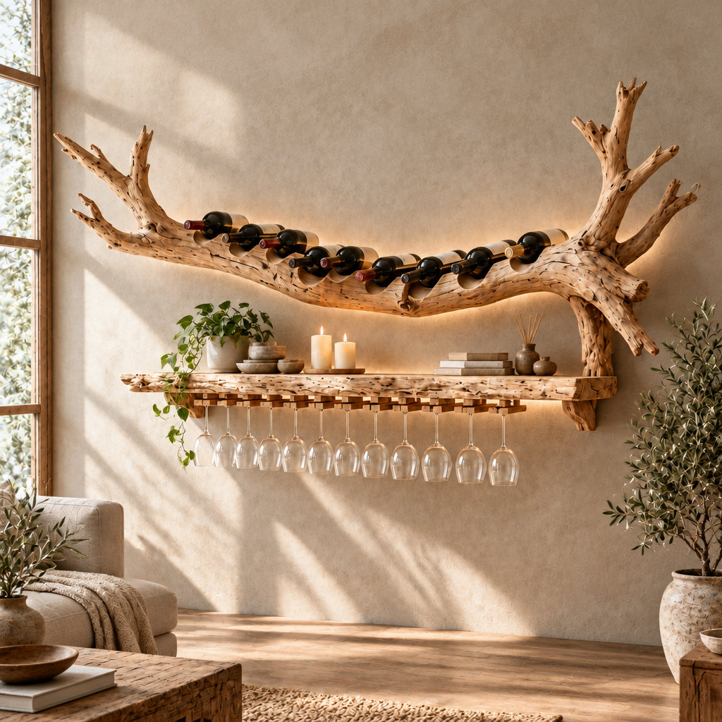 Tidewood Branch Wine Wall in a living room