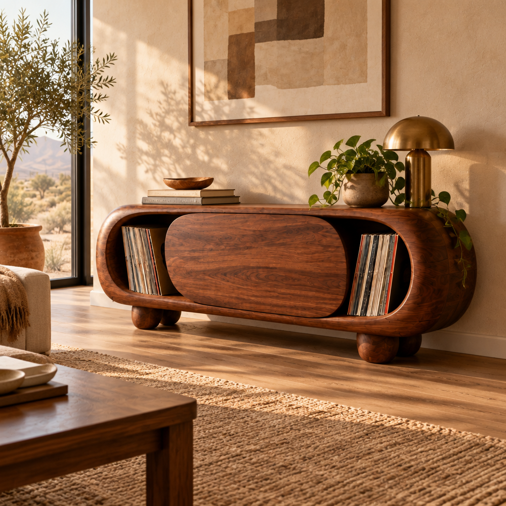 Mojave Sculpted Record Console side view