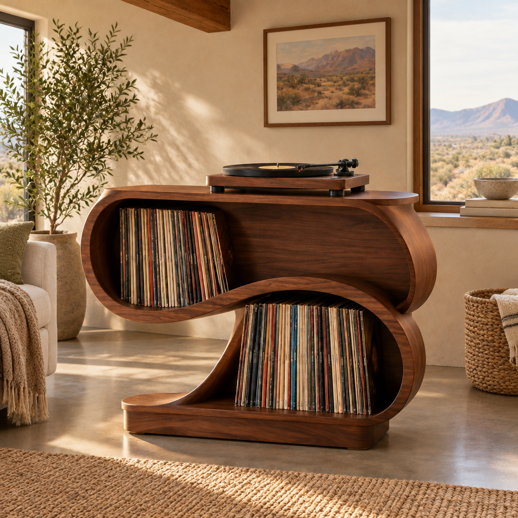 Mojave Wave Record Stand in a living room