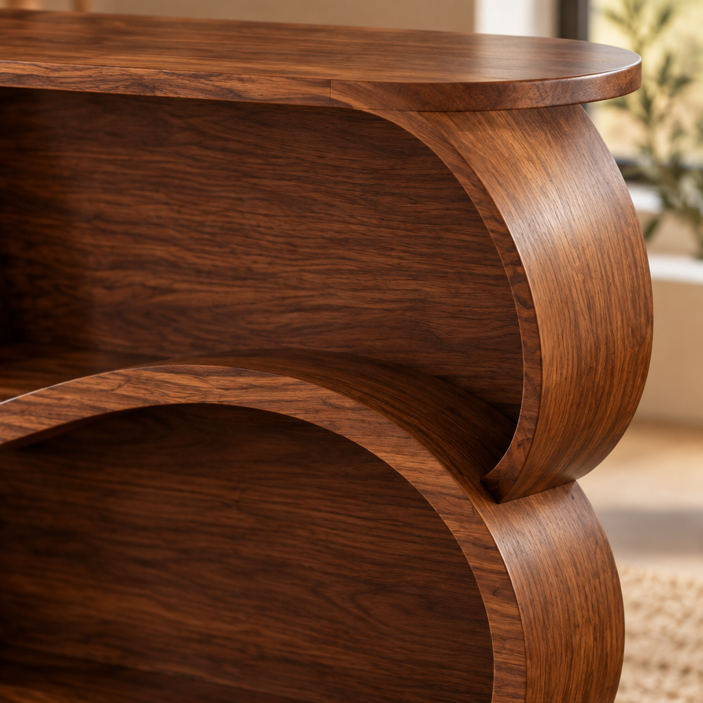 Mojave Wave Record Stand wood grain and joinery close-up