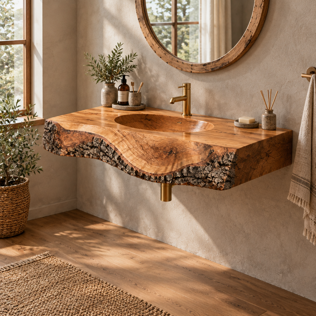 Tidewood Live-Edge Integrated-Sink Vanity side view