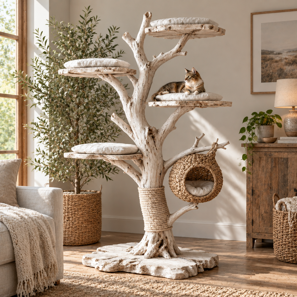 Tidewood Driftwood Cat Tree in Whitewashed finish