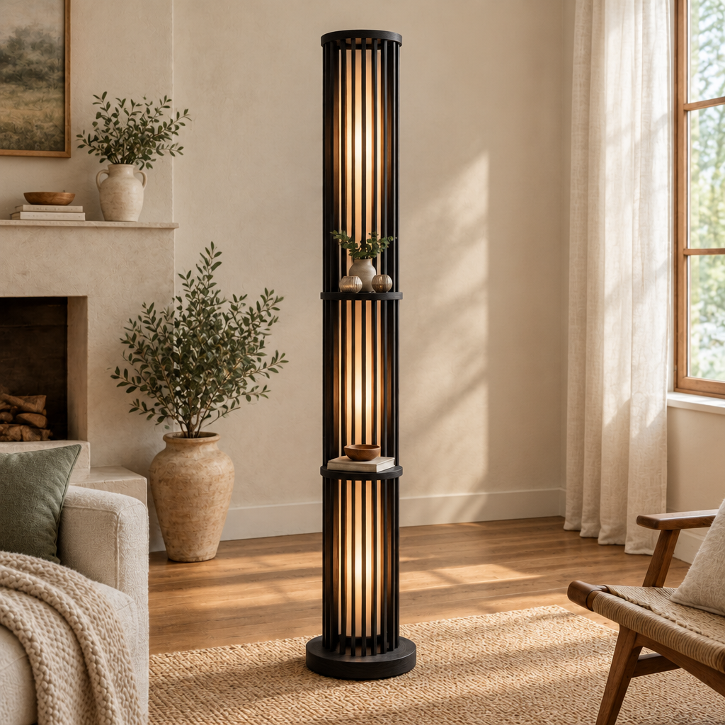 Halden Slatted Floor Lamp in Ebonized Black finish