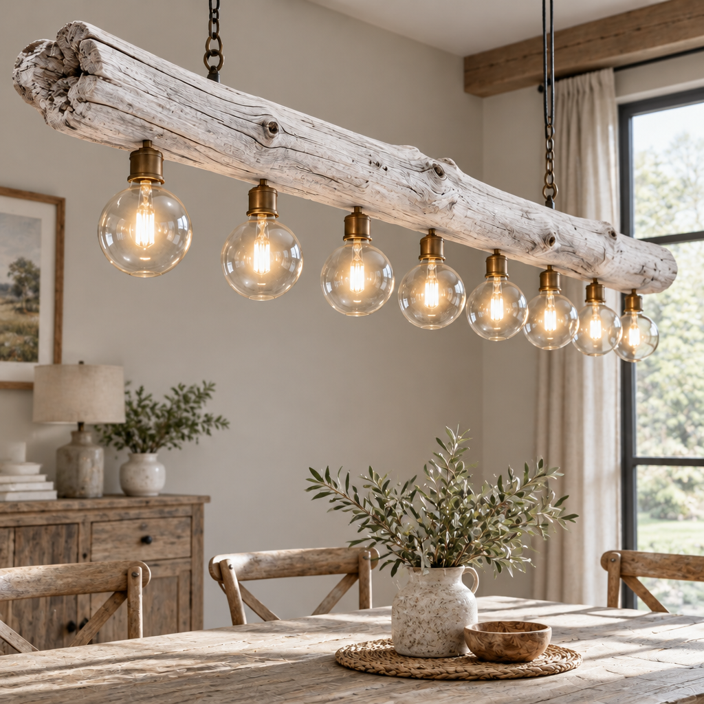 Tidewood Driftwood Beam Chandelier in Whitewashed finish