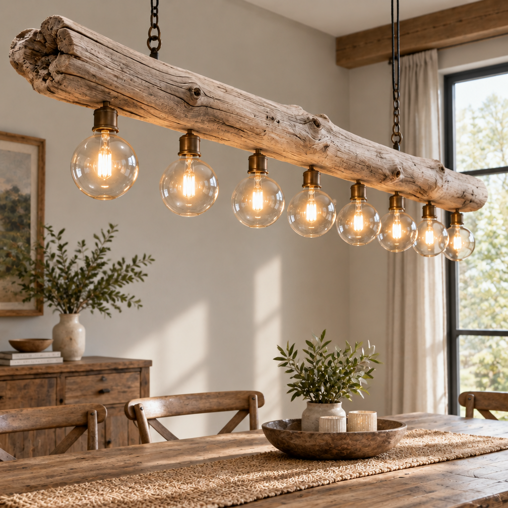 Tidewood Driftwood Beam Chandelier in a living room