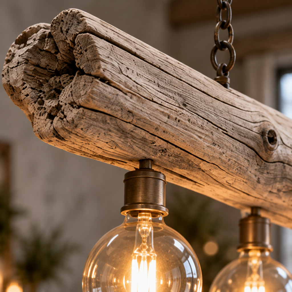 Tidewood Driftwood Beam Chandelier wood grain and joinery close-up