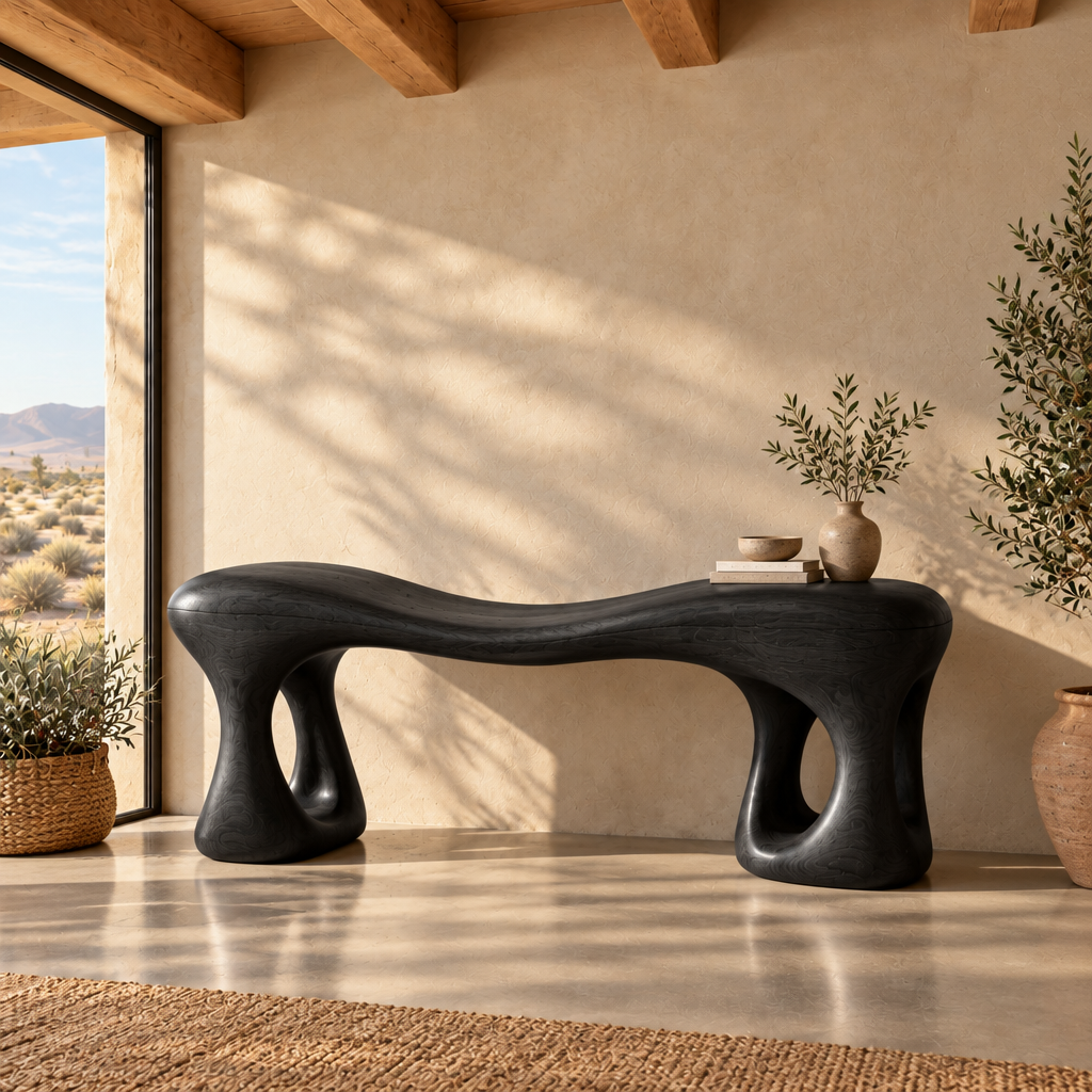 Mojave Sculpted Entry Bench in Ebonized Black finish