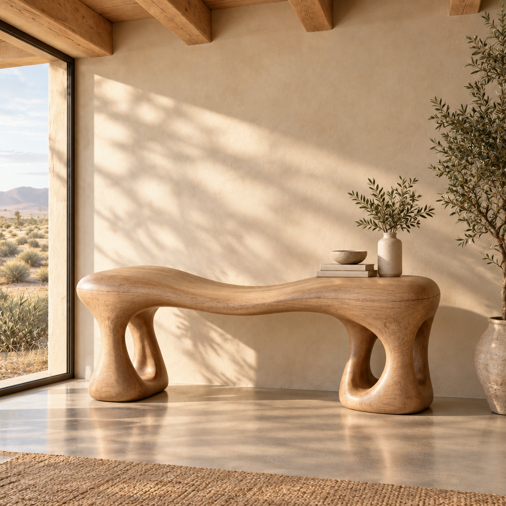 Mojave Sculpted Entry Bench in Natural Oak finish