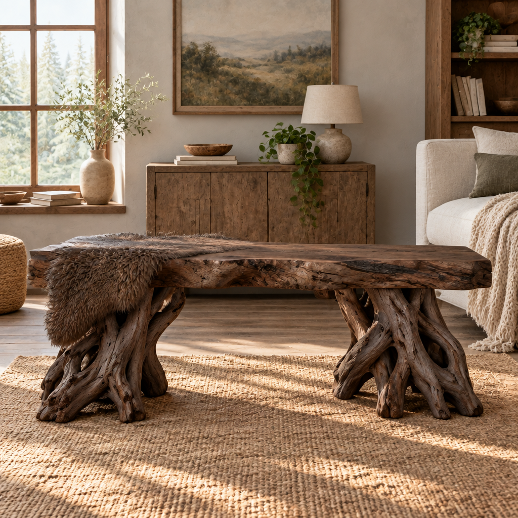 Tidewood Driftwood Entry Bench in Smoked Dark finish