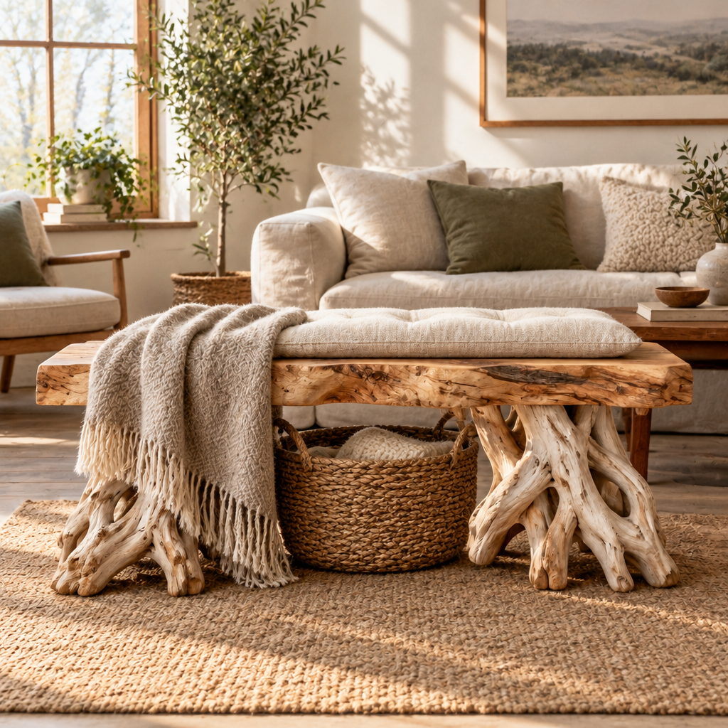 Tidewood Driftwood Entry Bench in use