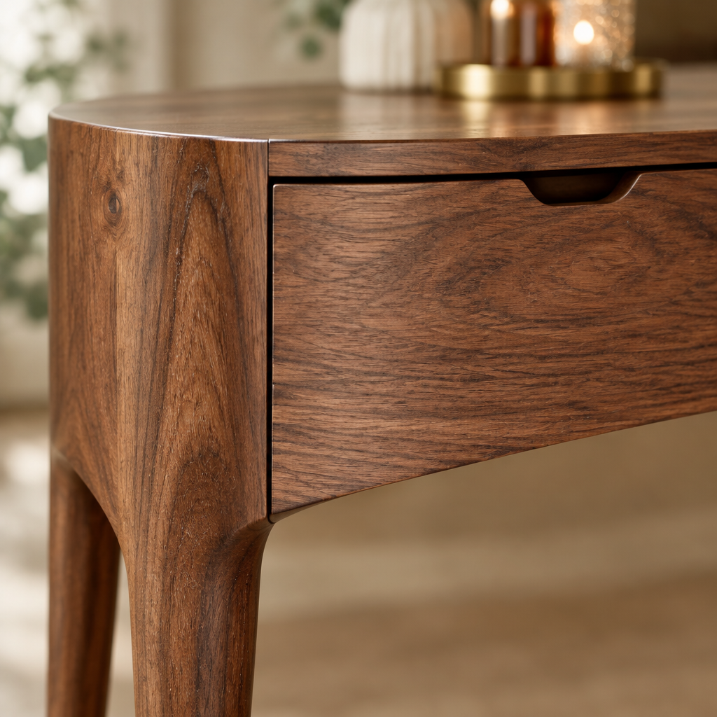 Sora Curved Dressing Table wood grain and joinery close-up