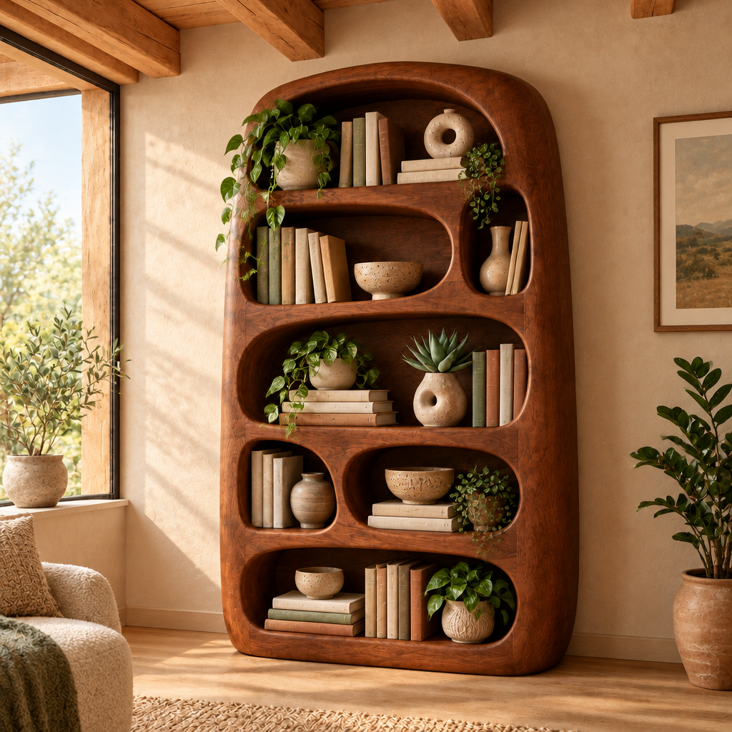 Mojave Sculpted Arch Bookshelf in use