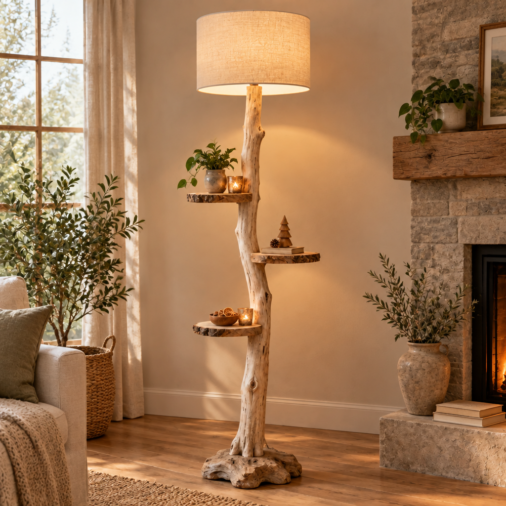 Tidewood Branch Floor Lamp with Shelves in use