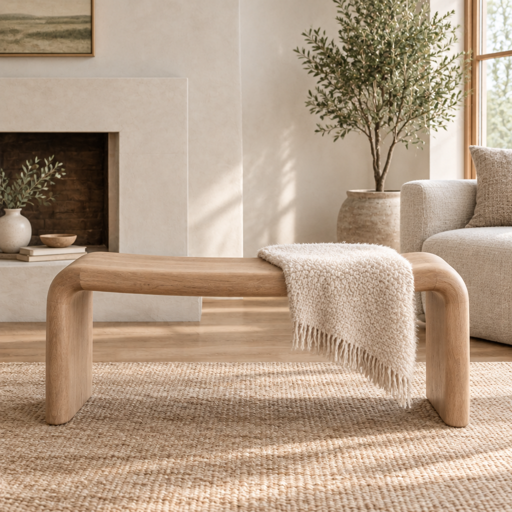 Sora Curved Bench in Natural Oak finish