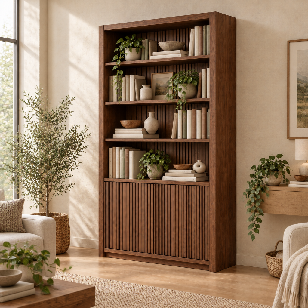 Halden Slatted Wall Bookcase in use