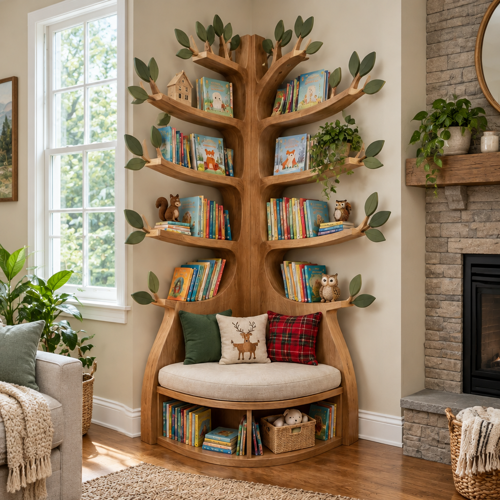 Rowan Kids Tree Reading Nook in a living room