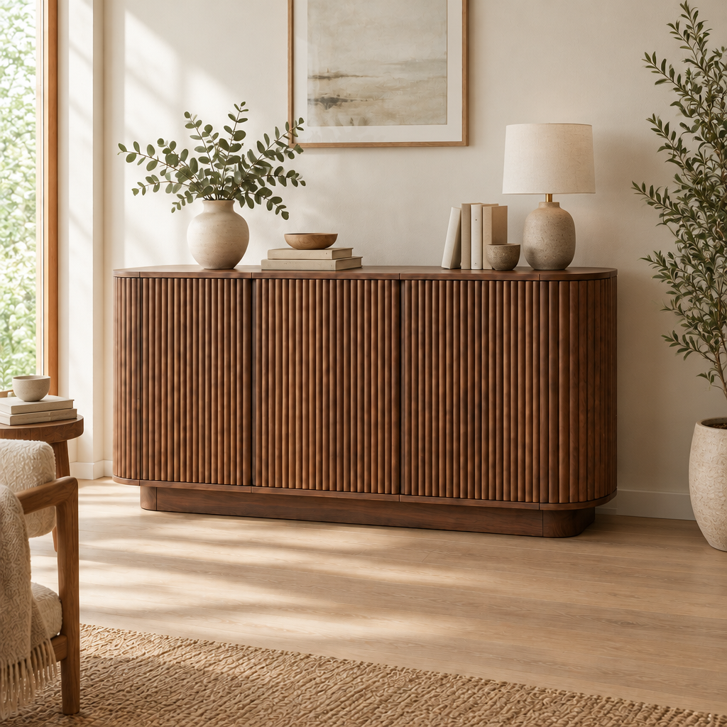 Sora Curved Sideboard in a living room