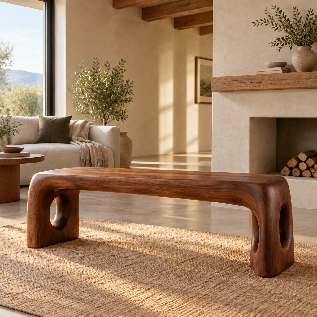 Mojave Sculpted Bench in a living room