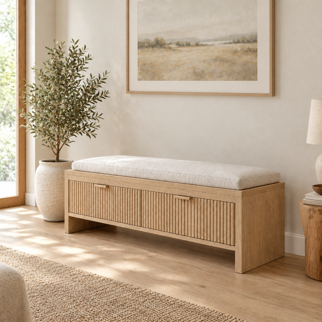 Halden Storage Entry Bench in Natural Oak finish