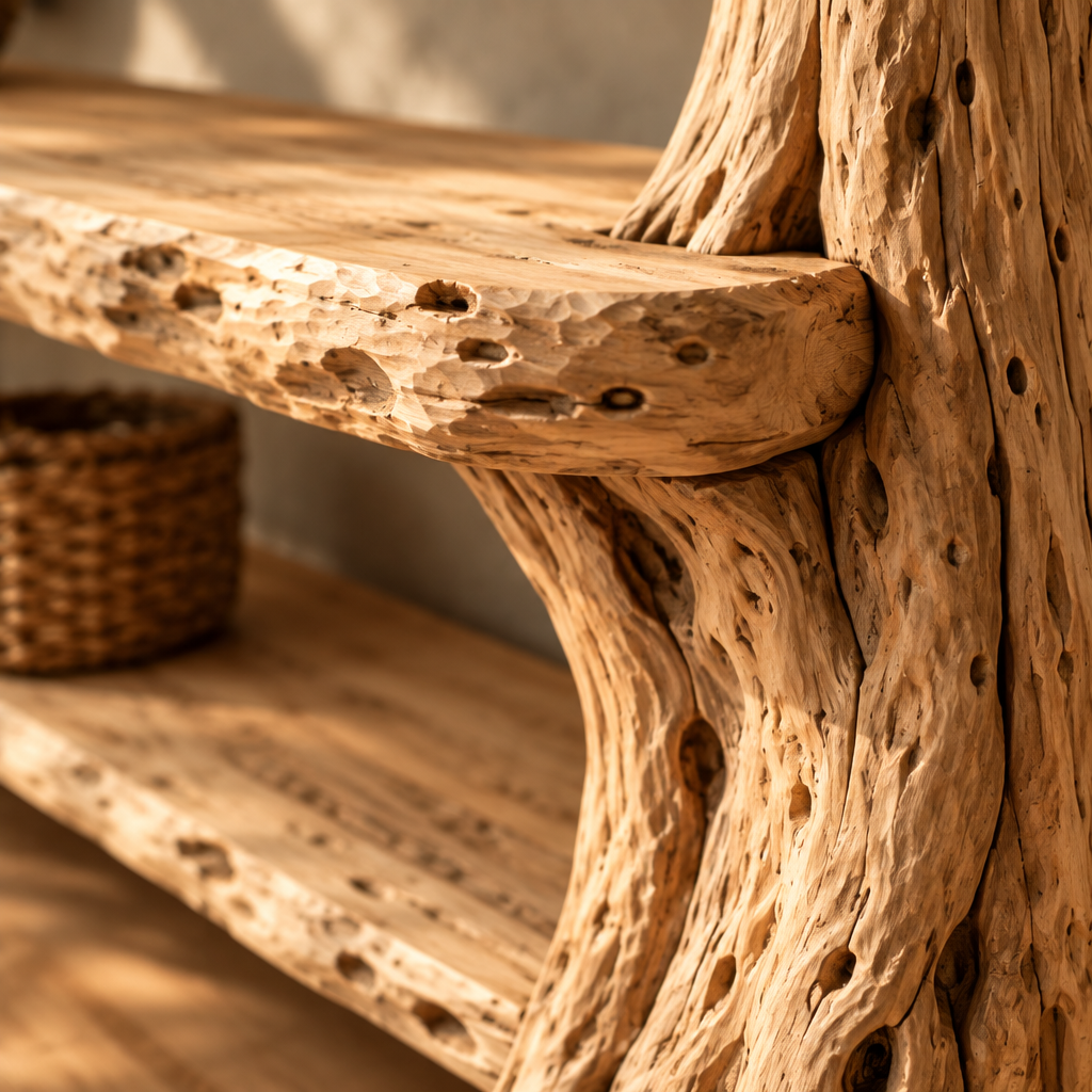 Tidewood Hall Tree with Bench wood grain and joinery close-up