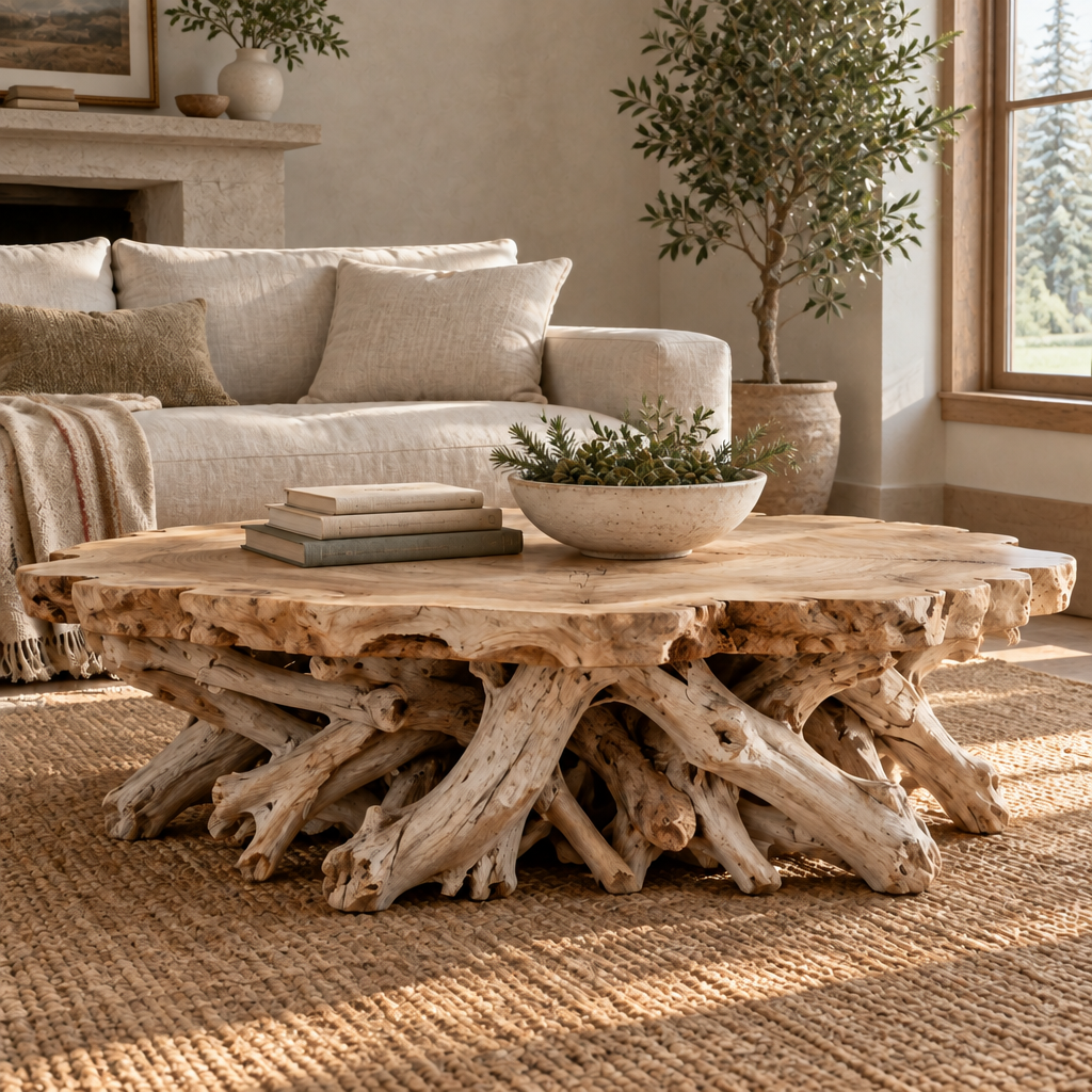 Tidewood Root Coffee Table in a living room