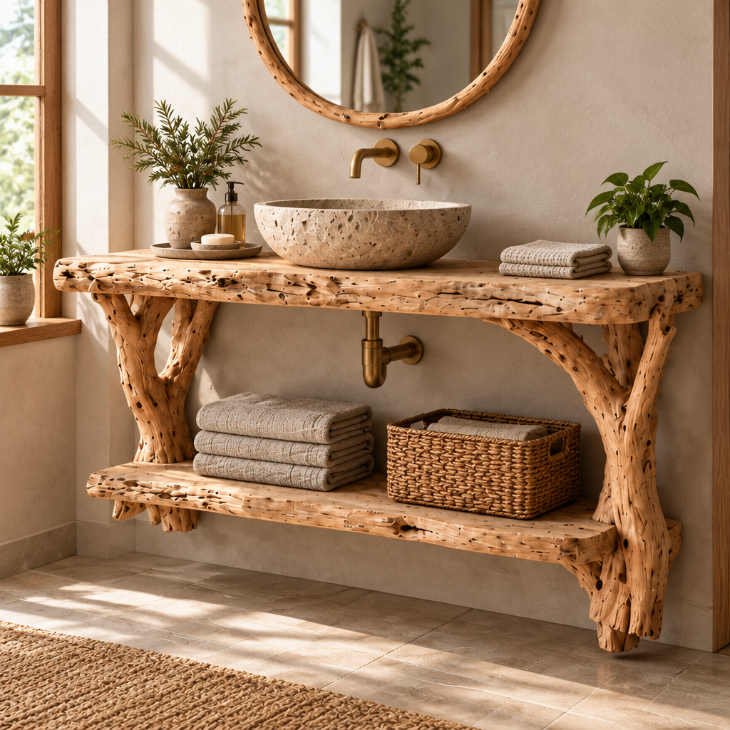 Tidewood Driftwood Floating Vanity in use