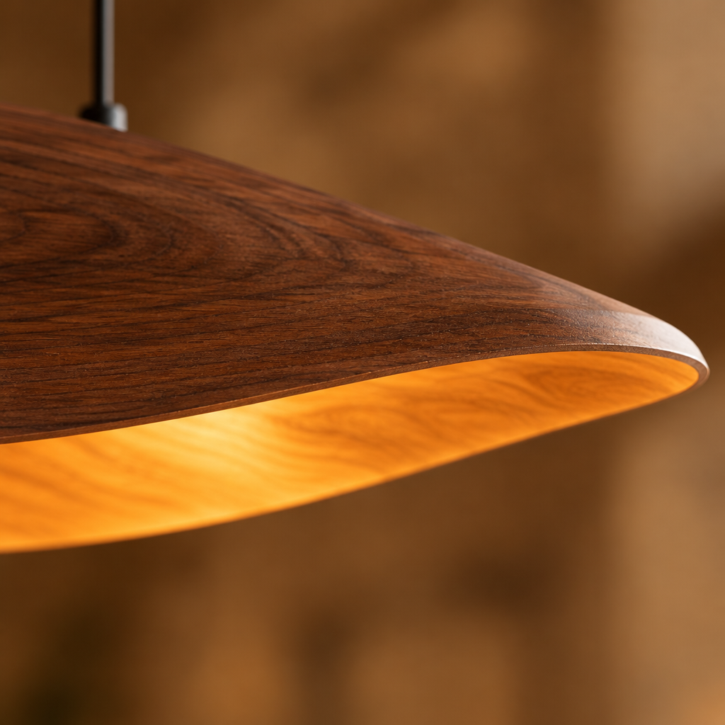Mojave Sculpted Wave Pendant Light wood grain and joinery close-up