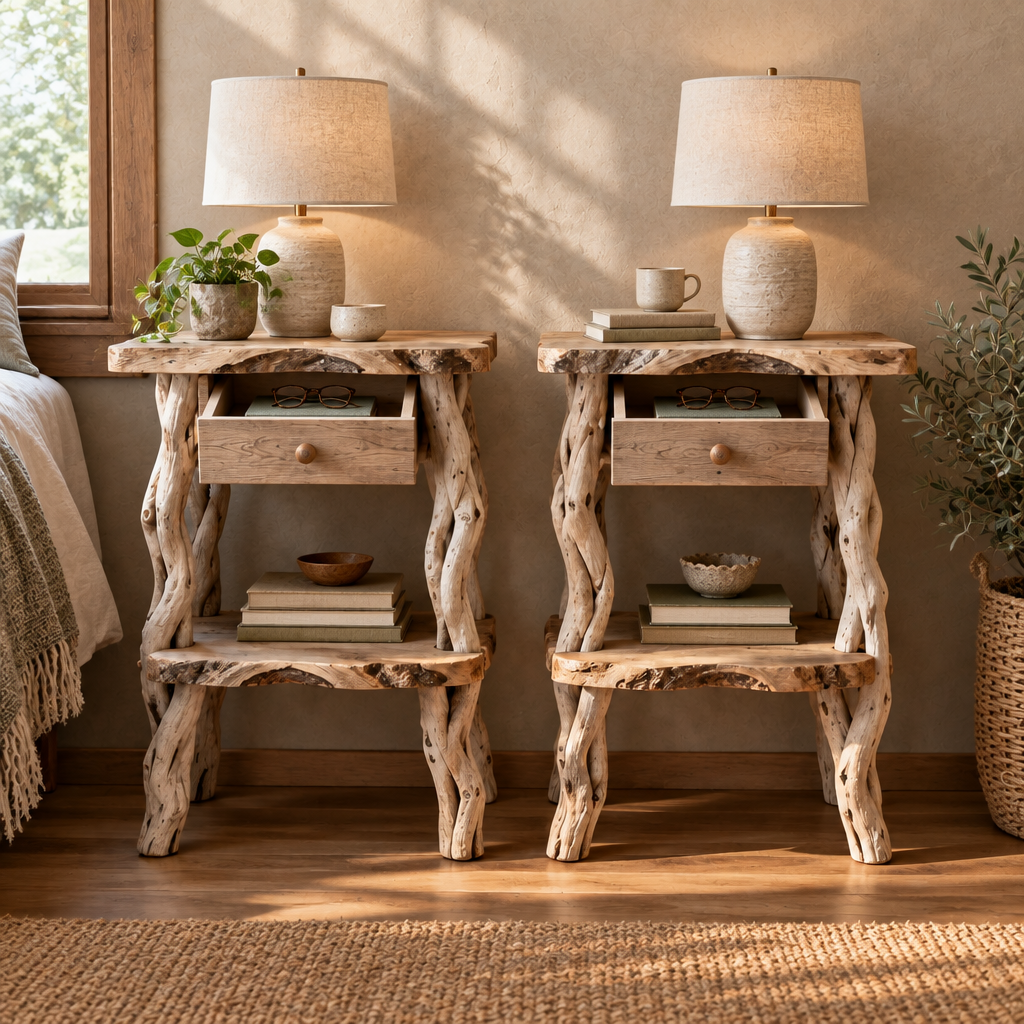 Tidewood Driftwood Nightstands, Set of 2 in use