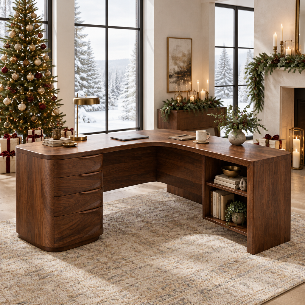 Atelier Executive L-Shaped Desk in a Christmas home