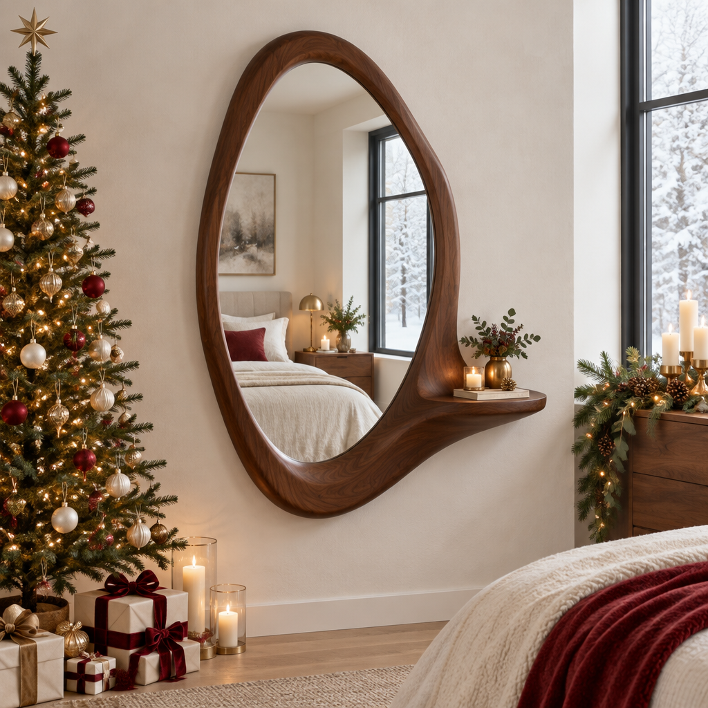 Atelier Sculpted Wave Wall Mirror in a Christmas home