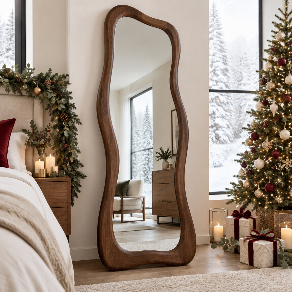 Atelier Organic Floor Mirror in a Christmas home
