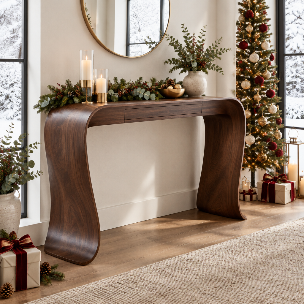 Atelier Ribbon Console with Drawer in a Christmas home