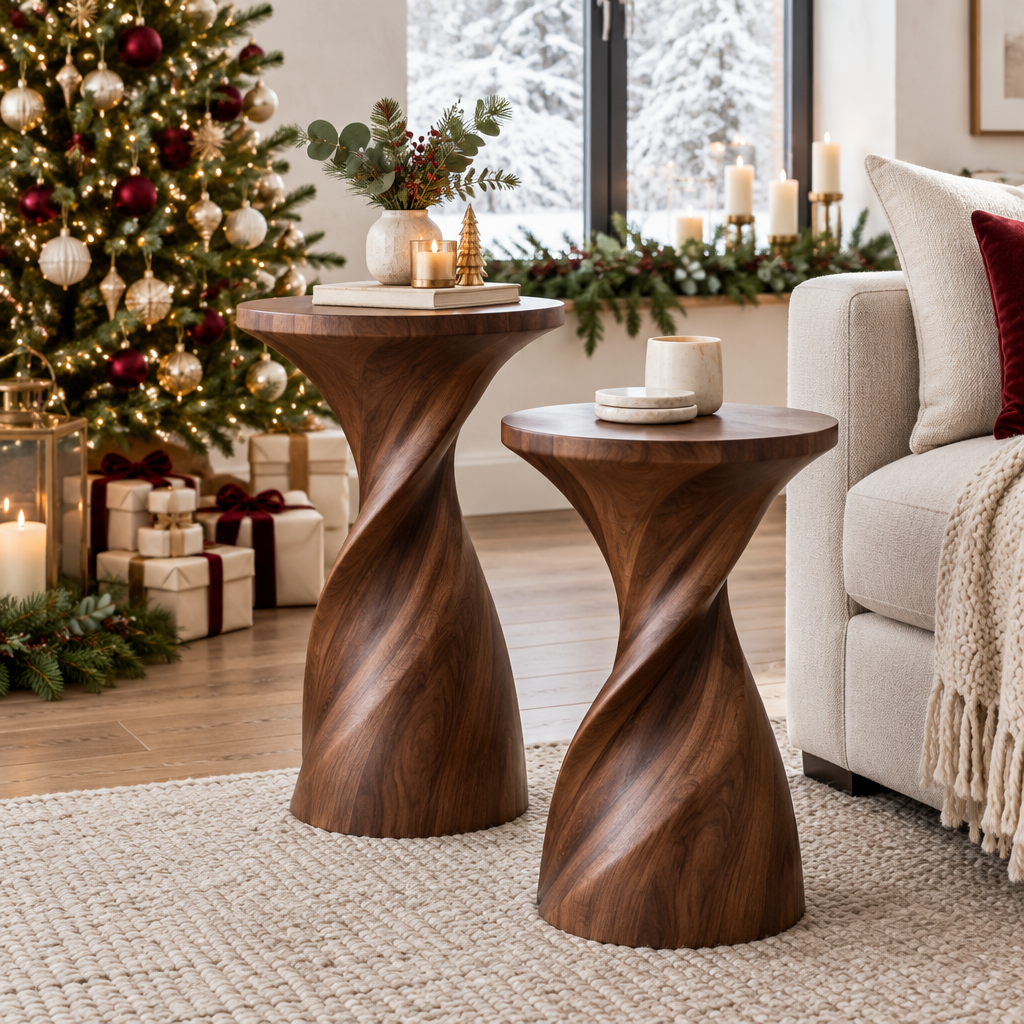 Atelier Sculpted Side Tables, Set of 2 in a Christmas home