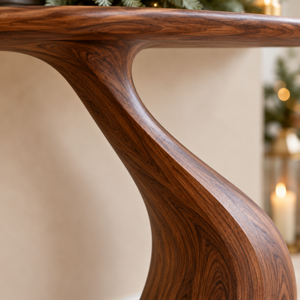 Atelier S-Curve Entry Console wood grain close-up