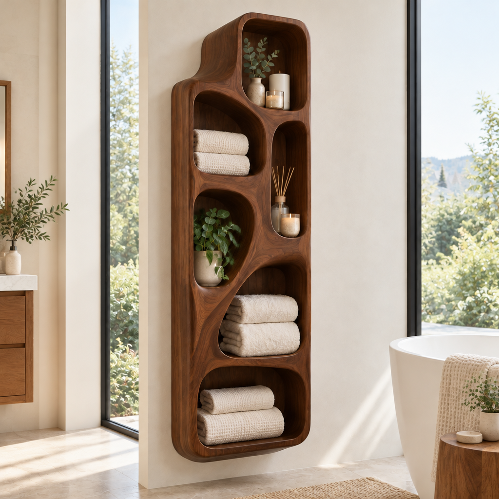 Atelier Sculpted Spa Wall Shelf in a living space