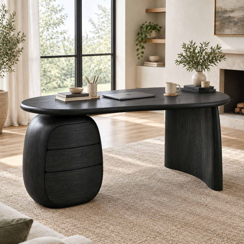 Atelier Pebble Pedestal Desk in Ebonized Black finish