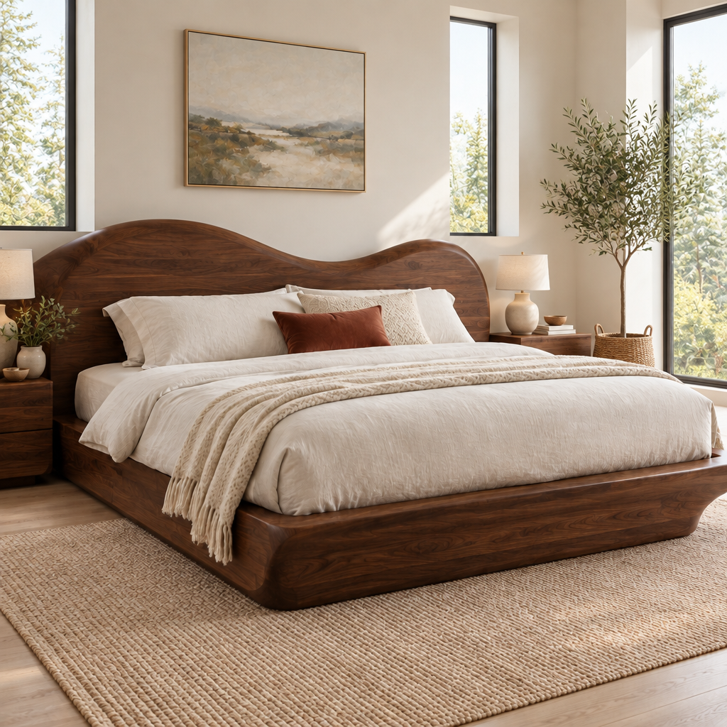 Atelier Wave Headboard Platform Bed in a living space