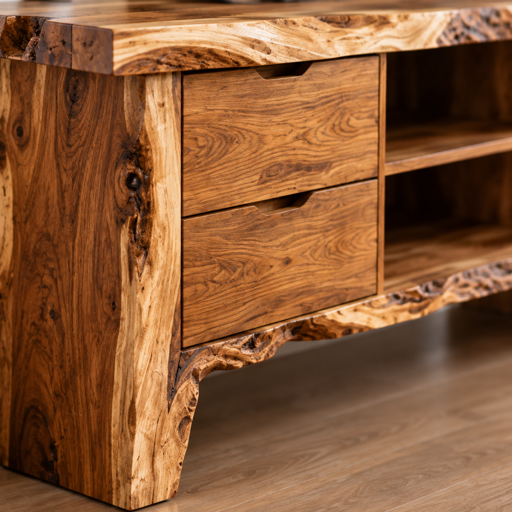 Riverbend Live-Edge TV Console wood grain close-up