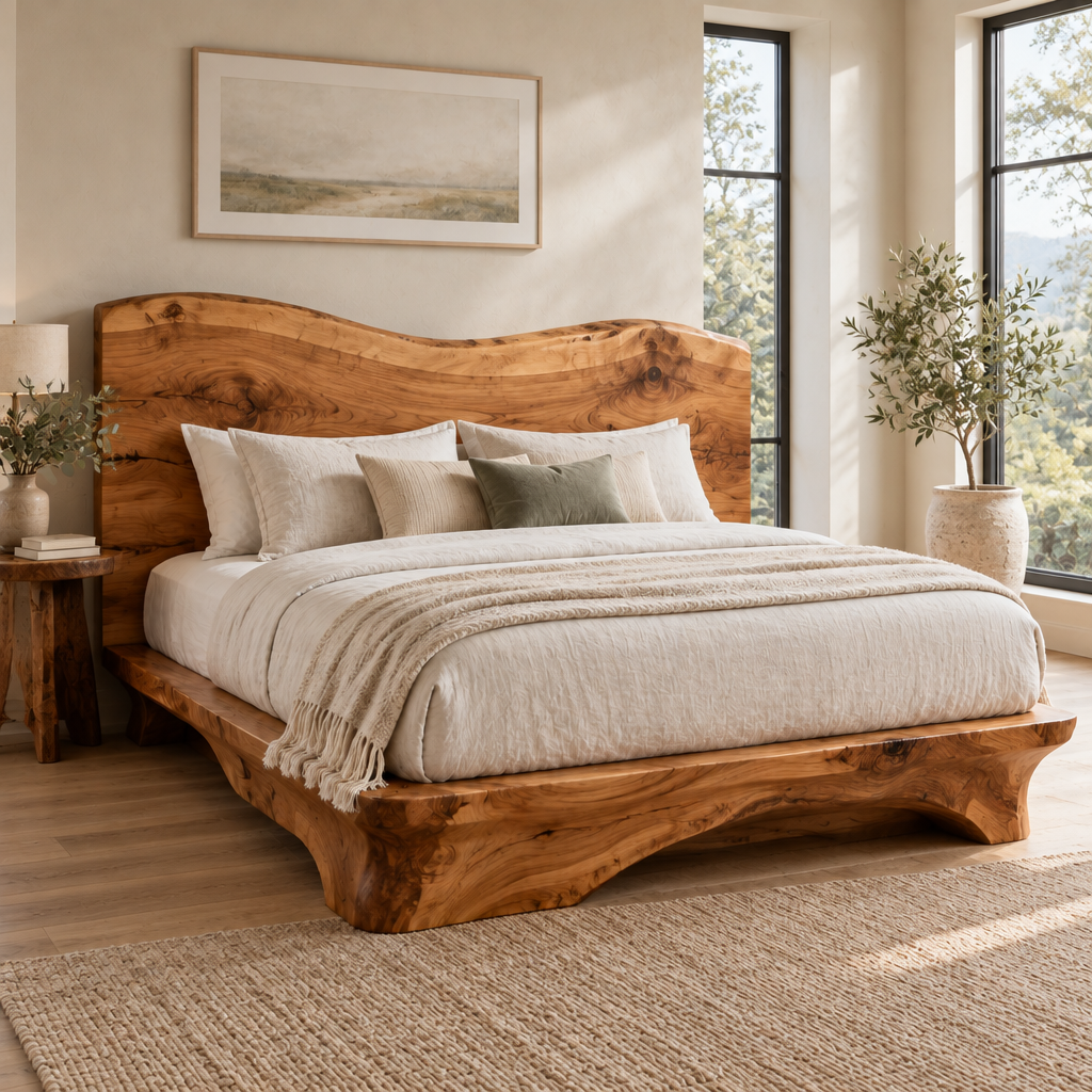 Riverbend Live-Edge Headboard Bed in use