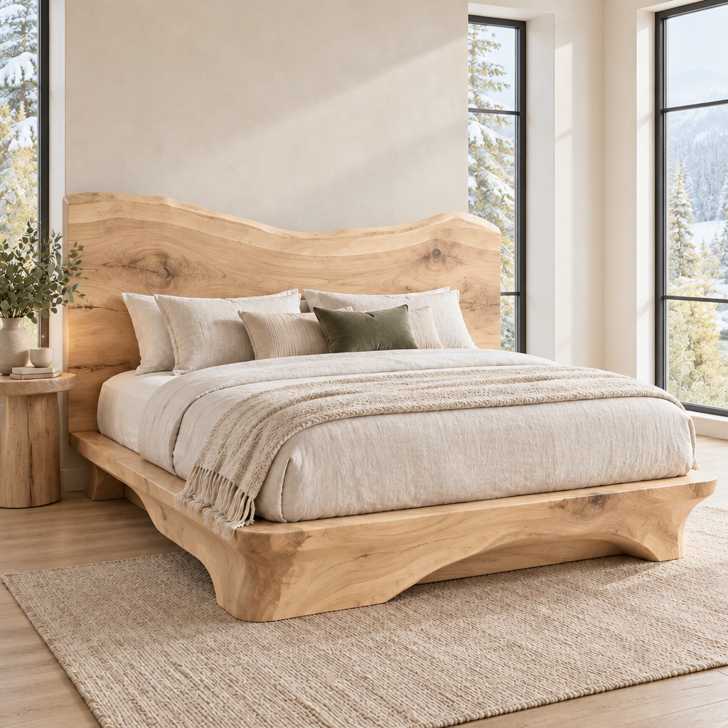 Riverbend Live-Edge Headboard Bed in Light Natural finish